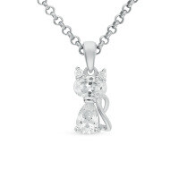 wholesale S925 sterling silver inlaid zirconia cat necklace, small animal, delicate and cute, niche design pendant collarbone chain-Silver>925 silver