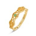 wholesale S925 Sterling Silver Japanese Light Luxury Natural Emerald Geometric Hollow-Out Vintage Stylish Women's Plated Gold Ring-0-4