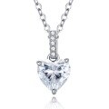 wholesale Metal: 925 Sterling Silver, 1 Carat Heart-Shaped High Carbon Diamond Necklace, 7*7 Minimalist Pendant, 40+5cm Collarbone Chain-0-7