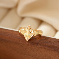 wholesale S925 Sterling Silver French Retro Diamond Ring, European and American Minimalist Design Geometric Adjustable Open Tail Ring-xb506 diamond ring (copper plated with gold)  adjustable opening