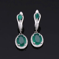 wholesale S925 Silver Natural Green Agate Elegant Earrings Fashionable Gemstone Crystal Ear Accessories-Green Agate 925 Silver