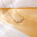 wholesale S925 Sterling Silver Korean-style Love Antler Necklace for Women, Inlaid with a Deer, Forest-themed Fashion Versatile Christmas Gift-0-5