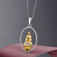 wholesale S925 silver retro-style diamond-encrusted collarbone chain, cross-border Fo-style oval zirconia pendant necklace-Single Pendant - Without Chain>925 Silver