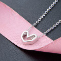 wholesale S925 Sterling Silver Korean New Creative Hollow-Out Personalized Heart Pendant Collarbone Chain, Fashion Minimalist Plain Silver Love Necklace for Women-0-2