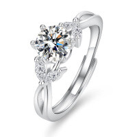 PT950 Platinum Plated 925 Sterling Silver Floral 1-Carat Moissanite Engagement Ring-One-carat zircon eight hearts and eight arrows  Adjustable opening