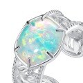 wholesale S925 Sterling Silver Cross-Border New Korean Style Minimalist Geometric Opal Ring for Women, Adjustable Open Ring Wholesale from Manufacturers-0-4