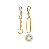 wholesale S925 Sterling Silver Korean Version INS Niche Design Minimalist Versatile White Crystal Chain Asymmetric Textured Stud Earrings for Women-18K gold [with sterling silver ear plugs]  925 silver