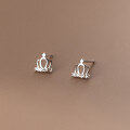wholesale S925 silver hollow crown inlaid diamond ear studs, simple Korean style small and delicate elegant summer earrings M01086-0-2