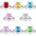wholesale 925 Sterling Silver 4ct Square Colored Gemstone Ring High-End 8*11 Square Diamond Fire Ice Flower Cut Ring European and American Style-0-0