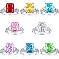 wholesale 925 Sterling Silver 4ct Square Colored Gemstone Ring High-End 8*11 Square Diamond Fire Ice Flower Cut Ring European and American Style-Fireworks G-40 White US size 7#