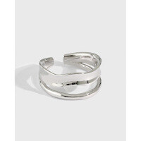 wholesale S925 Sterling Silver JF357 Korean Hollow Silver Ring Dongdaemun Style Ins Minimalist Irregular Double-Layer Ring for Women-Platinum [No. 14/Adjustable] Opening adjustable