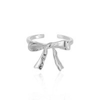 wholesale S925 Sterling Silver 3167 Butterfly Knot Ring Women Aloof Style Small and Unique Personality Ins Temperament Simple Women's Silver Ring-Platinum [No. 14/Adjustable] Opening adjustable