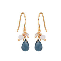 wholesale S925 silver plated with 14K gold, Dunli Jewelry Japanese minimalist gentle style teardrop blue quartz earrings-Teardrop-Shaped Blue Quartz Earrings 925 Silver