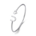 wholesale S990 Sterling Silver Love Heart Bracelet for Women, Korean Style Minimalist Niche Design Open Bangle, Versatile Thin Jewelry Wholesale-0-4