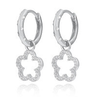 wholesale 925 Sterling Silver Micro-Paved Zircon Flower Hoop Earrings with Clasp, Fashionable, Fresh, and Sweet Small Luxe Style Hollow-Out Ear Jewelry-Silver 925 silver