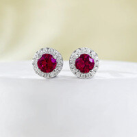 wholesale S925 Silver New 40mm Round Pigeon Blood Red Stud Earrings, Fashionable and Versatile Essential for Commuting-E527 Pigeon Blood Red 925 Silver