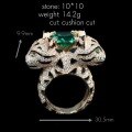 wholesale 925 Silver Gold Plated Ring with High Carbon Diamond, Double-Headed Leopard Cat Design, Muzo Green, Hot-Selling Jewelry, Versatile Women's Ring-0-2