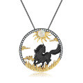 wholesale 925 Silver Chinese Style Zodiac Horse Pendant with Natural Gemstone-0-7