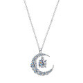 Moissanite Silver Necklace with Star and Moon Pendant, Minimalist Ins Style Wholesale-0-3