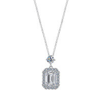 S925 Silver Cross-Border European and American Pendant Necklace with Moissanite and Princess Cut, Women's Fashion Rectangle Choker-S925 sterling silver + 2 carat moissanite MS-2520B