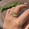 wholesale 18k Gold Plated S925 Silver Italian Retro Filigree Floral Cluster Full Moissanite Ring for Women-0-2