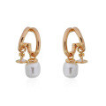 wholesale Metal material cross-border hit West home double loop irregular pearl Saturn earrings light luxury high-end water drop three-dimensional semi-cooked unisex same style-0-4