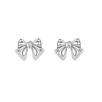 wholesale S925 Sterling Silver Minimalist Ribbon Bow Stud Earrings, Niche Design, Luxe Elegance, High-End Jewelry Wholesale-Bowknot Earrings--Silver&gt;925 Silver