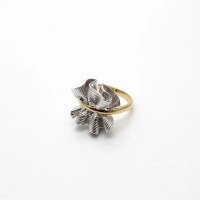 wholesale S925 Sterling Silver Japanese-style Retro Irregular Fold Stacked Ring with Textured Openwork Colorful Statement Index Finger Ring-Gold + Platinum (opening adjustable)  925 silver