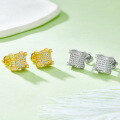 wholesale S925 Silver Luxury Full Diamond Earrings Group Set with Moissanite European and American Gold Color Unisex Square Threaded Ear Accessories-0-0