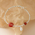 wholesale S925 Silver Nalan New Chinese Style Sweet Ins Wind Red Agate Peace Buckle Attracting Wealth and Blessings Broken Silver Bracelet S7867-0-2