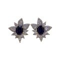 wholesale S925 Sterling Silver New 2ct Oval Blue Sapphire Stud Earrings, Light Luxury Versatile Cross-Border European and American Style-0-4