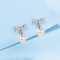 wholesale S925 Sterling Silver Ear Studs Freshwater Pearl Earrings with Moissanite Bow Tie Design for Women, Exquisite and Unique Wholesale-0-0