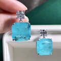wholesale 925 Sterling Silver New Jewelry Women's Blue Paraiba Korean Style Ultra Sparkling Elegant 15*15 Earrings-0-2
