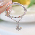 wholesale S925 Sterling Silver Butterfly Ring for Women, Ins Minimalist Style, Fashionable and Versatile, Fresh and Sweet, Light Luxury Ring Chain-0-5