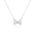 wholesale S925 Sterling Silver Korean Minimalist Fashion Zirconia-Studded Pendant Necklace Set, Versatile Bow Choker for Women-0-4