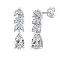 wholesale S925 Sterling Silver Gold Plated 5*8mm Marquise Leaf Earrings with Full Moissanite Studs for Women-Teardrop 5*8mm (Marquise 2*4mm)  925 silver (2+1.2 carats in total)