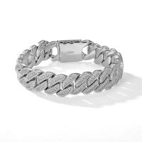 wholesale S925 Silver Wholesale Manufacturer Direct Sales of Cross-Border Hot-Selling Hip Hop Jewelry Moissanite Cuban Chain Necklaces-Silver with zircon 6.5 inches