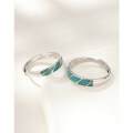 wholesale 925 Sterling Silver Adjustable Couple Rings with Niche Drip Enamel Design, Matching Bands for Men and Women, 520 Valentine's Day Gift-0-3