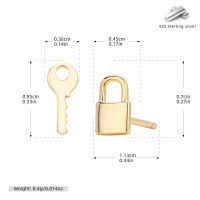 wholesale 925 Sterling Silver Lock And Key Stud Earrings For Women-925 silver gold plated 925 silver