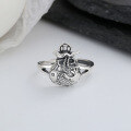 wholesale S925 Sterling Silver Aged Ring with Lotus, Carp, Coin, and "Year After Year of Abundance" Design in Ethnic Retro Style for Index Finger-0-2
