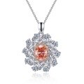 wholesale Metal: 925 Sterling Silver Zoe Fan New Oval 7*9mm Padparadscha Pendant Necklace for Women, European and American Style Luxuriously Set, Ins Fashion-0-0