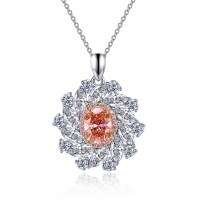 wholesale Metal: 925 Sterling Silver Zoe Fan New Oval 7*9mm Padparadscha Pendant Necklace for Women, European and American Style Luxuriously Set, Ins Fashion-N103 Padparadscha Pink 925 Silver