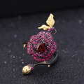 wholesale S925 silver secret garden designer gemstone ring with natural rose design and natural colored gemstones-0-0