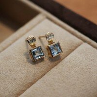 wholesale S925 sterling silver red moose full-body square earrings for women, Korean-style geometric ear studs, minimalist style, elegant and versatile ear accessories-BE0244-Gold 925 Silver