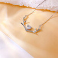 wholesale S925 Sterling Silver Korean-style Love Antler Necklace for Women, Inlaid with a Deer, Forest-themed Fashion Versatile Christmas Gift-0-2