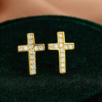 925 Silver Cross Earrings Women's Fashion D Color Moissanite Hip Hop American Style-Inlaid with moissanite  925 silver