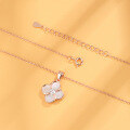 wholesale Sterling Silver Small Niche Design Lucky Four-Leaf Pendant White Shell Necklace for Women, Light Luxury Collarbone Chain, Ins Style Trendy Best Friend Necklace-0-3