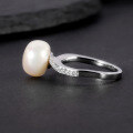 wholesale S925 Sterling Silver Fashionable and Elegant Light Luxury High-end 9mm Bread-shaped Freshwater Pearl Ring-0-3