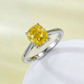 wholesale S925 Sterling Silver 125 Carat Cushion Cut Yellow Diamond Ring Square Simulated Diamond Ring Women's Engagement Ring-0-1
