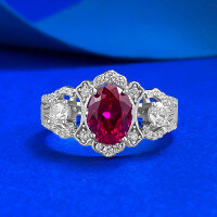 wholesale S925 silver new three-stone 6*8 red diamond style whitening lightweight luxury versatile ring for cross-border live streaming-R1437 Red Diamond>No. 8
